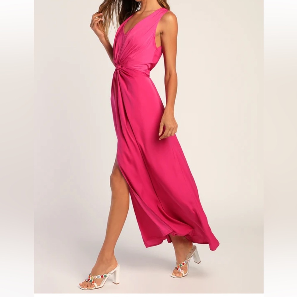 Lulus See Me Stun Magenta Sleeveless Knotted Maxi Dress